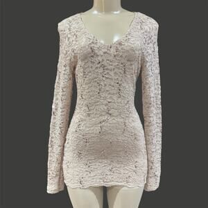 BKE Boutique Women's Lace Sequins Sheer Long Sleeve Top sz M Y2K Glams